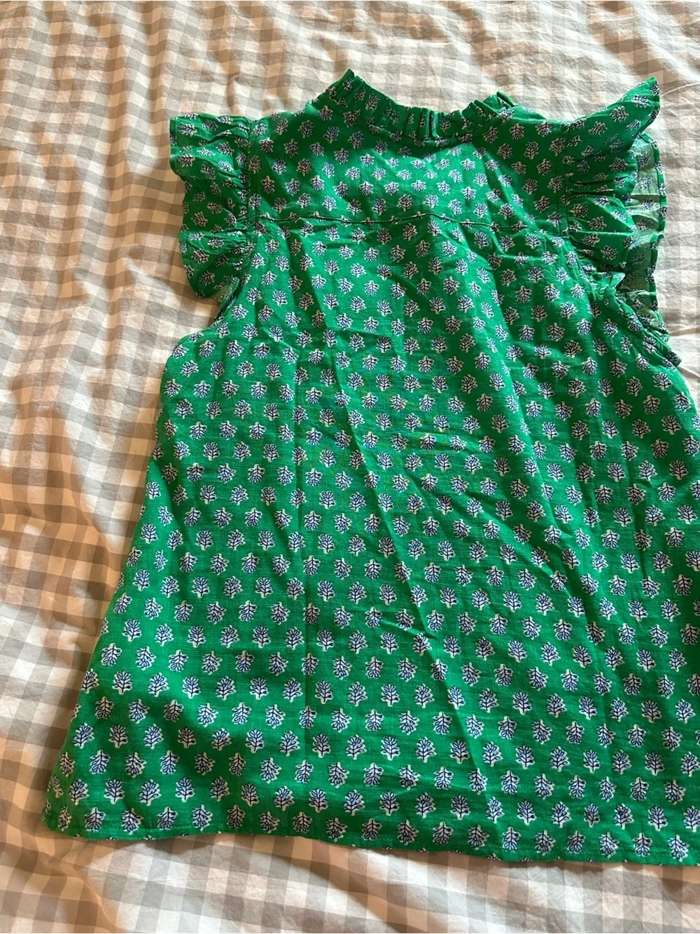 J. Crew Green Floral Ruffle-Sleeve Button Front Blouse